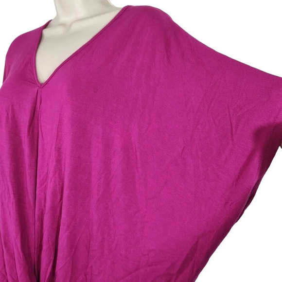 Umgee Fuchsia Purple V-neck Knotted Front Knit Top Women Size S Short Sleeve - Picture 3 of 6